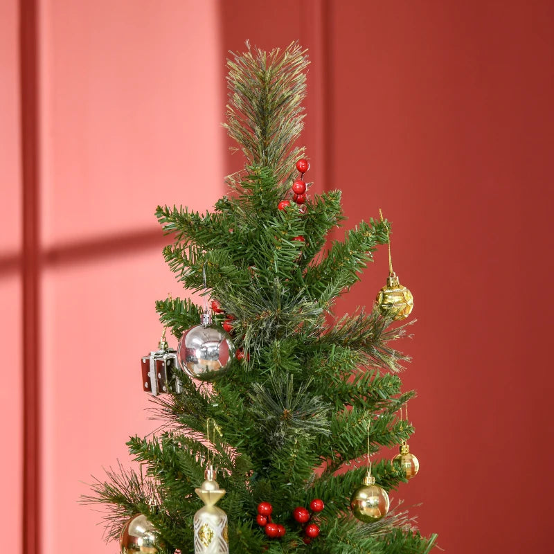 6ft Green Artificial Christmas Tree with Realistic Branches and Red Berries