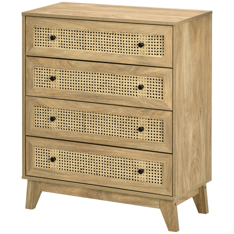 Rattan 4-Drawer Storage Cabinet, Wood Effect, 80x35x95cm, Brown