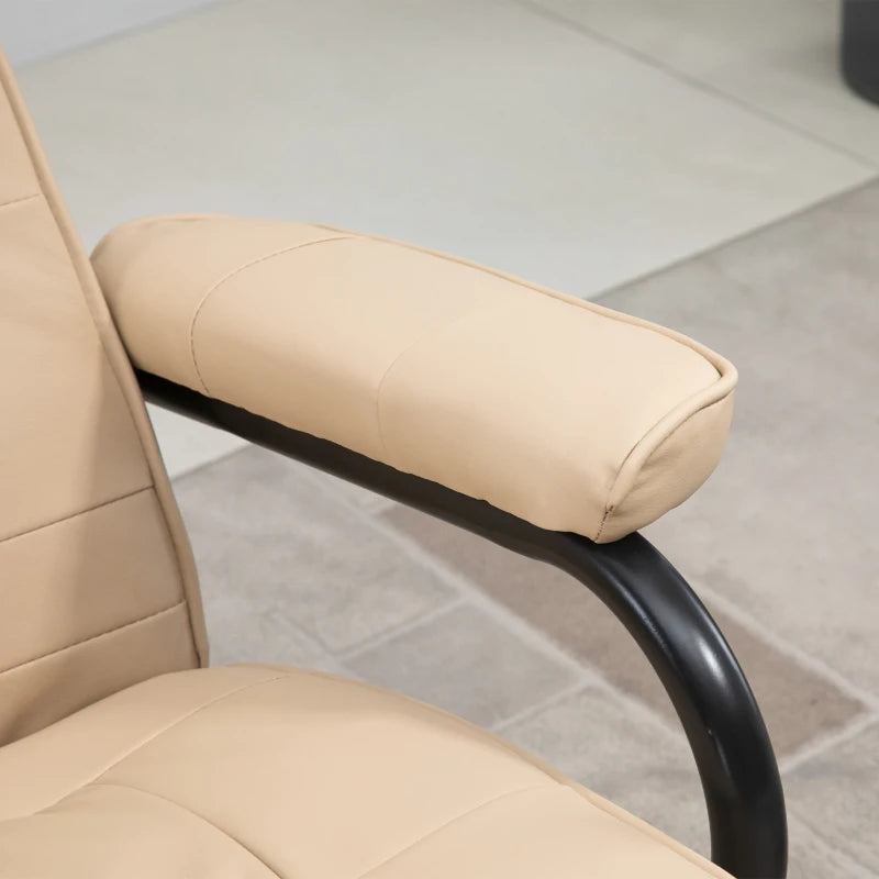 Cream Manual Reclining Armchair with Massage Function and Ottoman