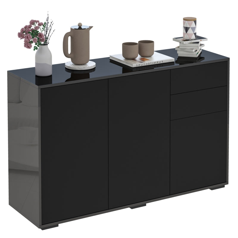 Black High Gloss Sideboard with Push-Open Design and 2 Drawers