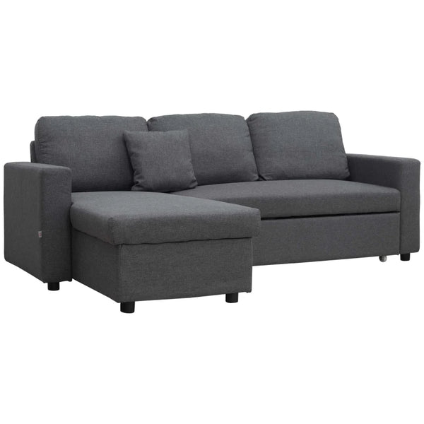 Grey 3 Seater Corner Sofa Bed with Storage and Chaise Lounge