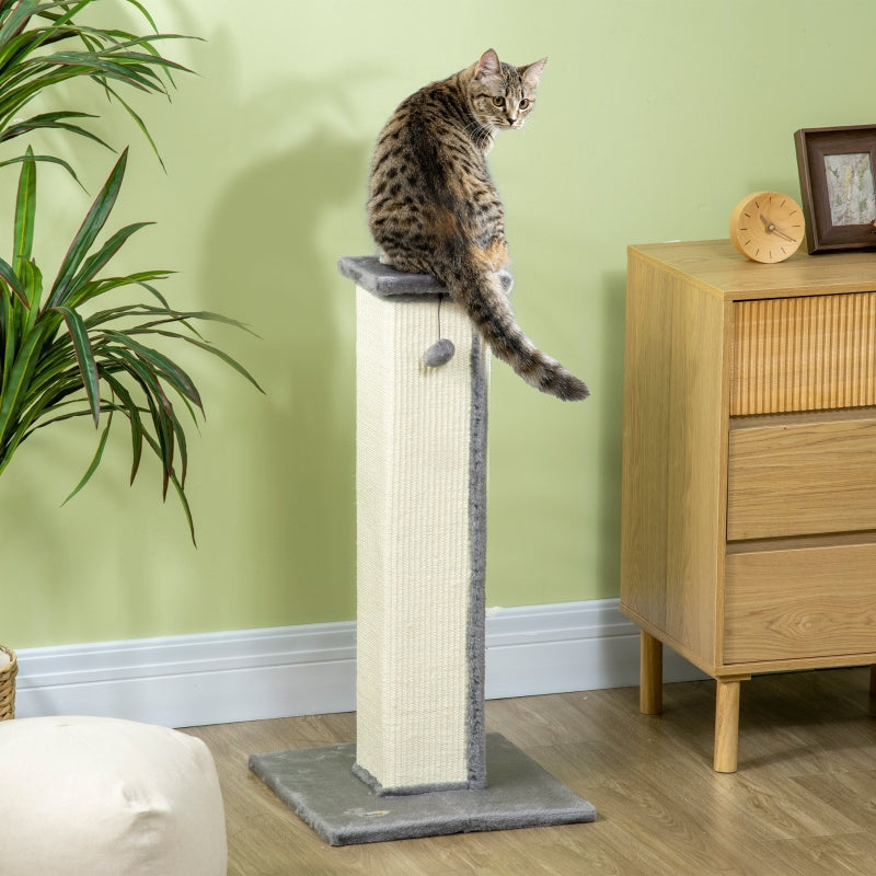 Grey 81cm Vertical Cat Scratcher with Sisal Rope and Plush Ball