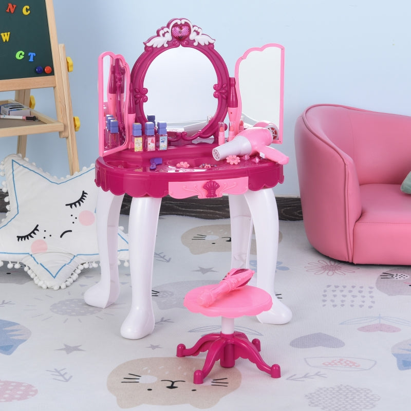 Fuchsia Kids Vanity Dressing Table Set with Lights and Music