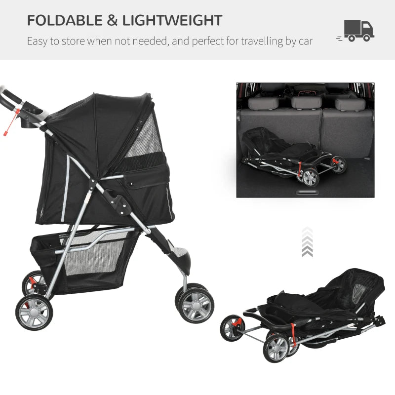 Black Pet Travel Stroller for Small Dogs - 3 Wheels