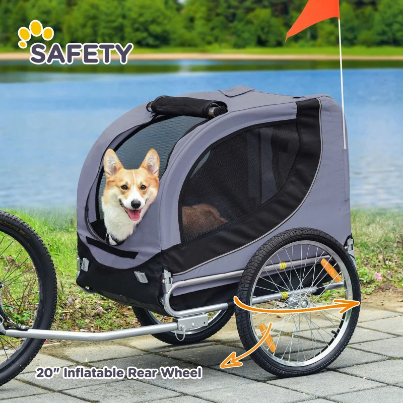 Steel Dog Bike Trailer Pet Carrier - Grey/Black