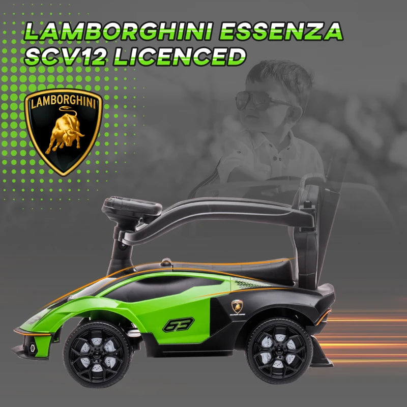 Green Kids 2-In-1 Lamborghini Ride-On Stroller with Horn