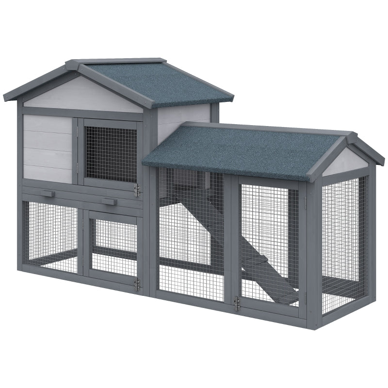 Wooden Double Tier Small Animal Hutch with Water-Resistant Roof, 147 x 54 x 84 cm