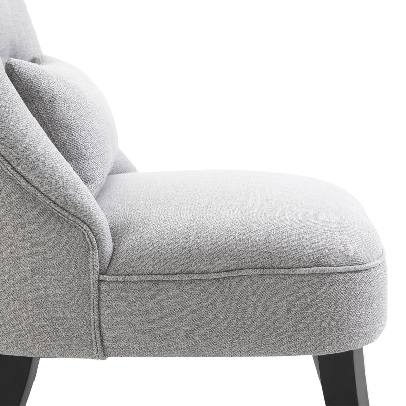 Grey Fabric Upholstered Single Tub Chair with Pillow and Solid Wood Legs