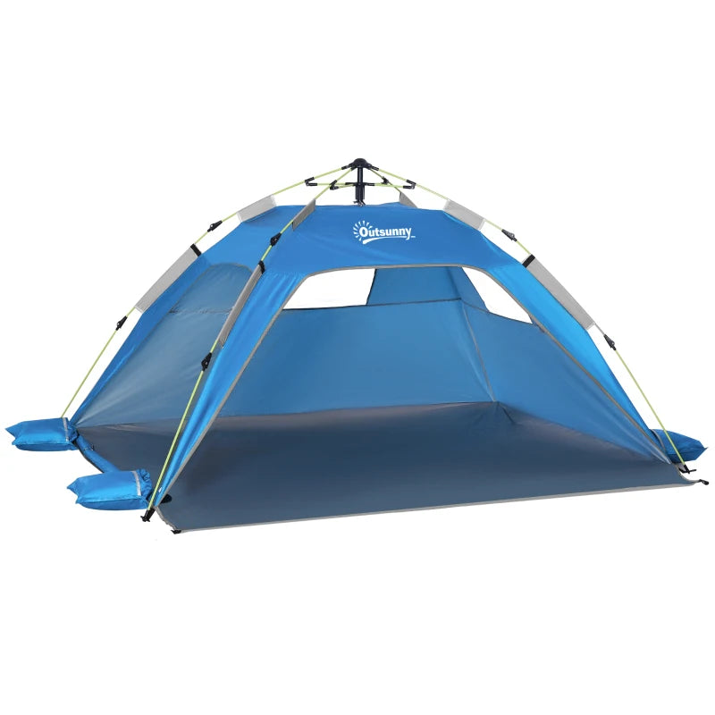 Sky Blue Beach Tent for 1-2 People with Pop-up Design, Mesh Windows & Doors