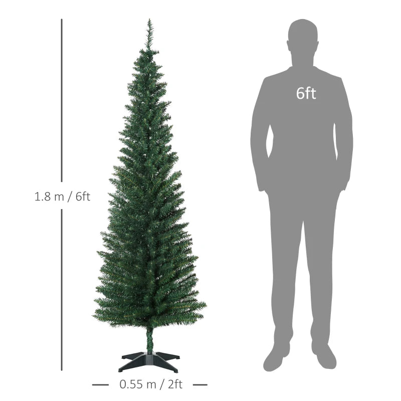 6ft Green Slim Artificial Christmas Tree with Sturdy Stand