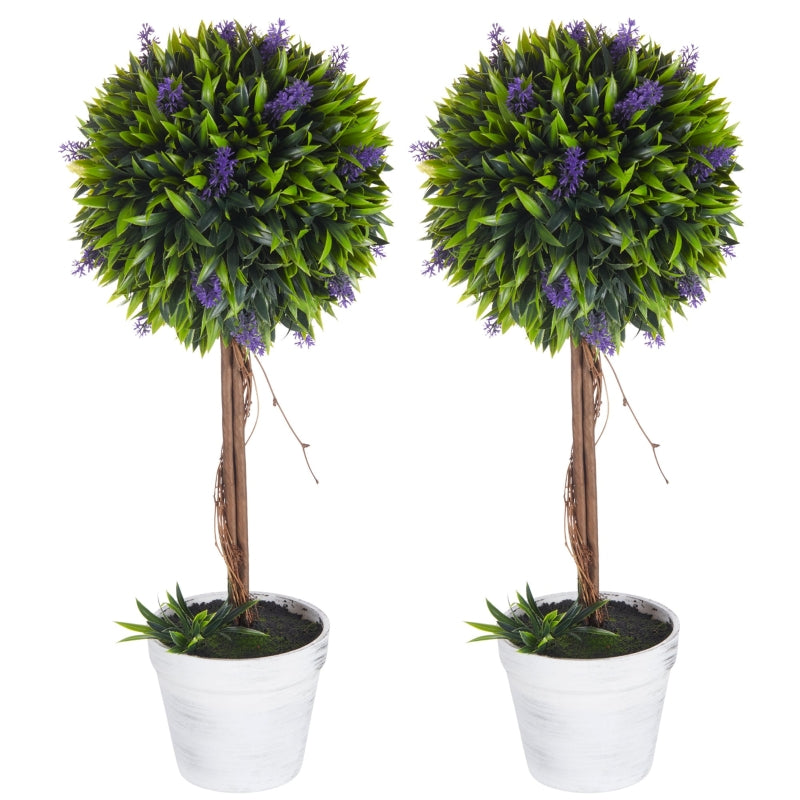 Set of 2 Lavender Flower Ball Trees in Pot - Indoor Outdoor Decor, 60cm