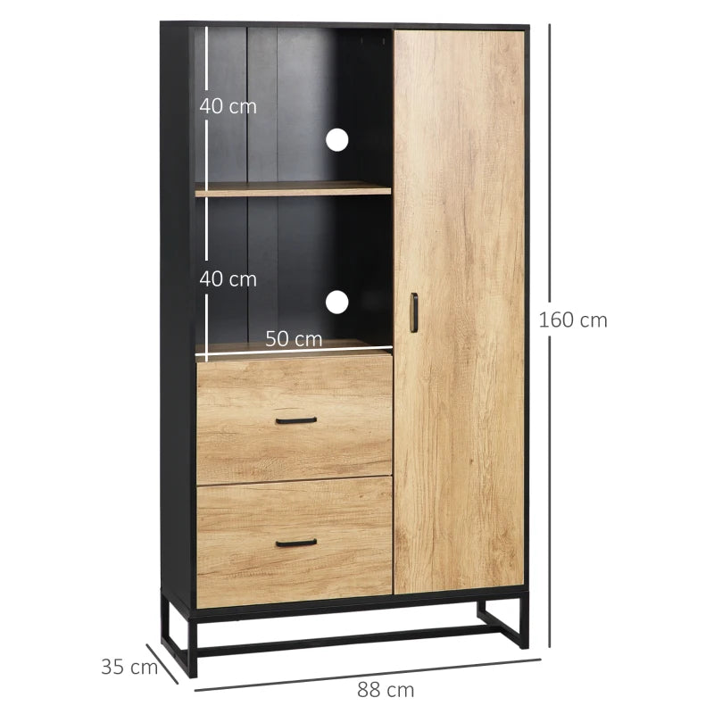 Freestanding Kitchen Storage Cabinet, Natural and Black, 160cm