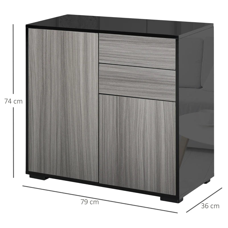 Modern 2-Drawer Side Cabinet in Light Grey and Black