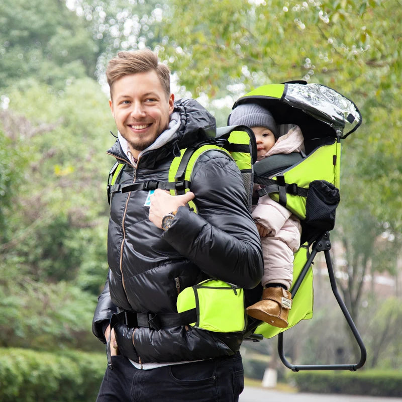 Green Baby Hiking Backpack Carrier with Hip Seat & Rain Cover