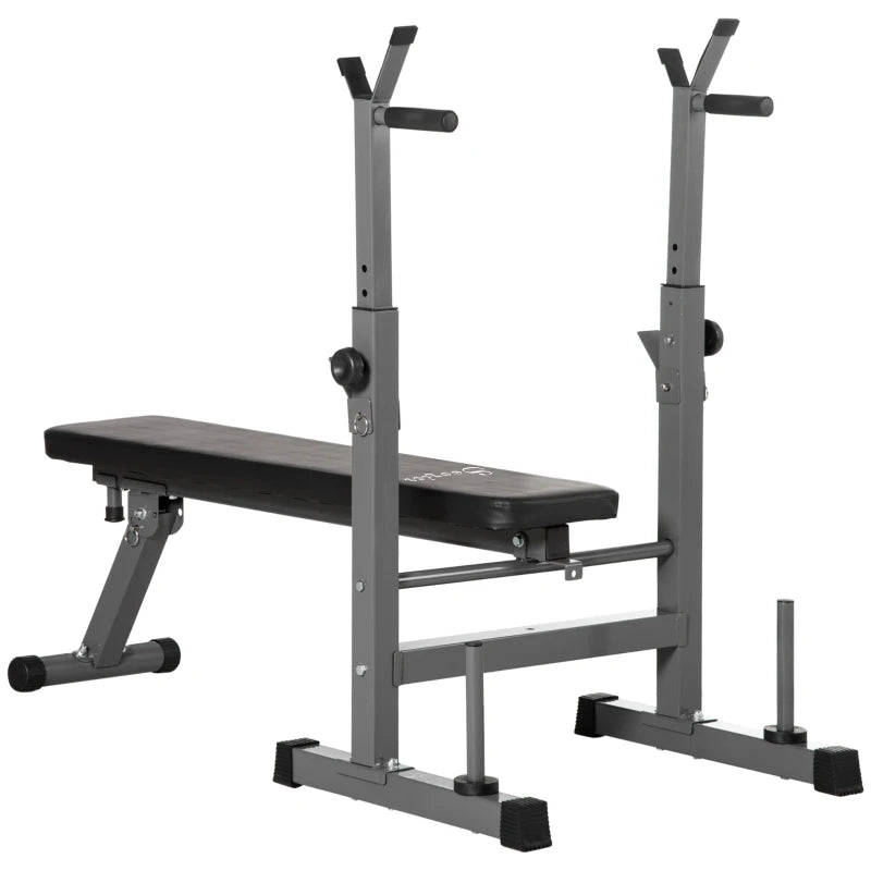 Adjustable Weight Bench with Barbell Rack and Dip Station - Black
