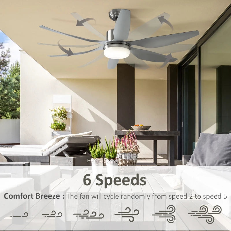 Silver Reversible Ceiling Fan with Light, 6 Blades Indoor Modern LED Remote Control