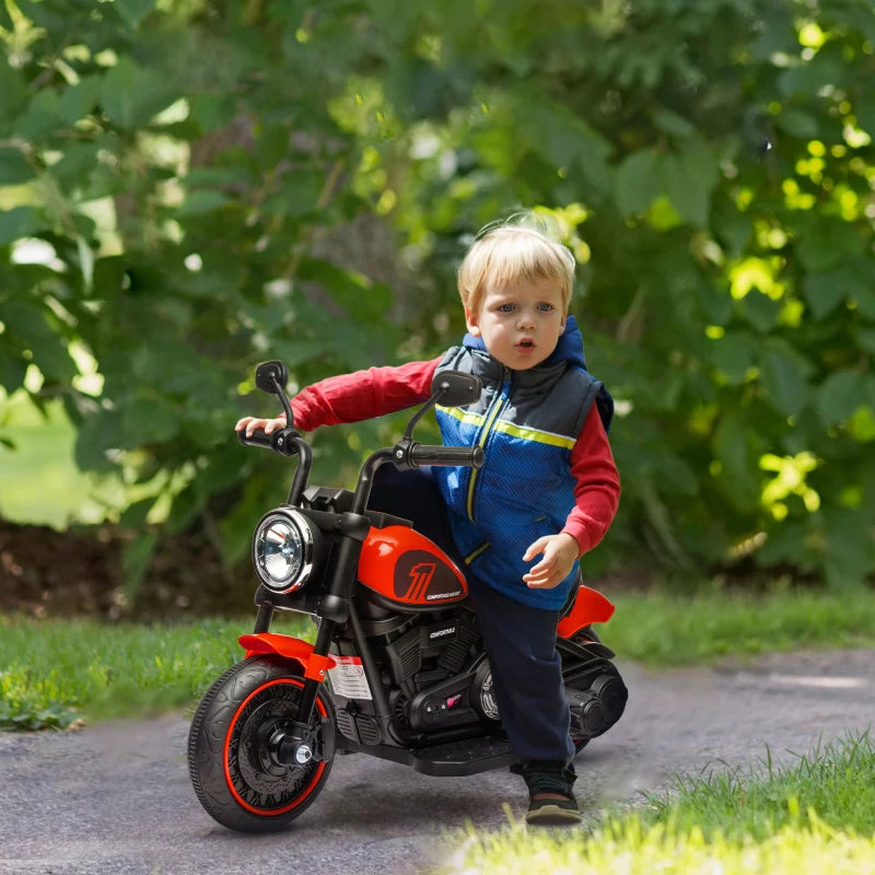 Red 6V Electric Motorbike with Training Wheels, One-Button Start