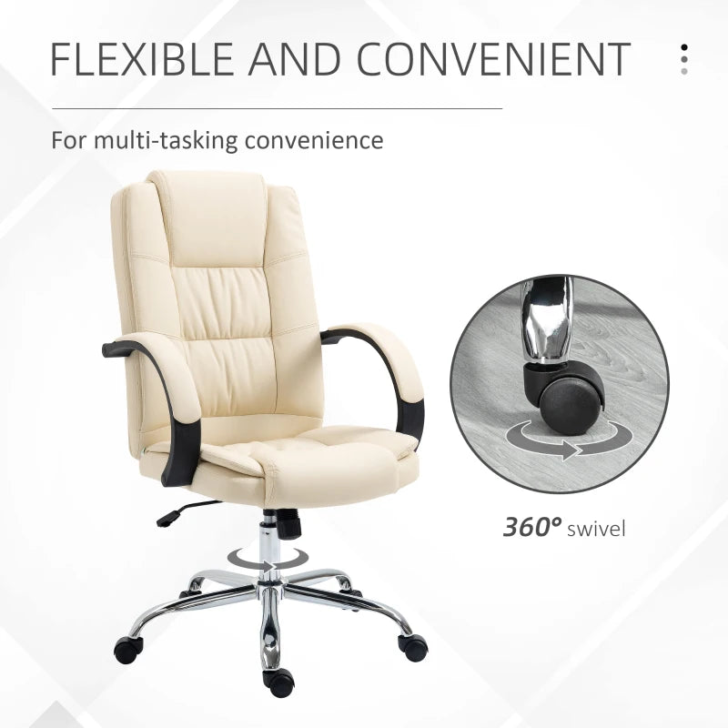 Beige PU Leather Office Swivel Chair with Adjustable Height