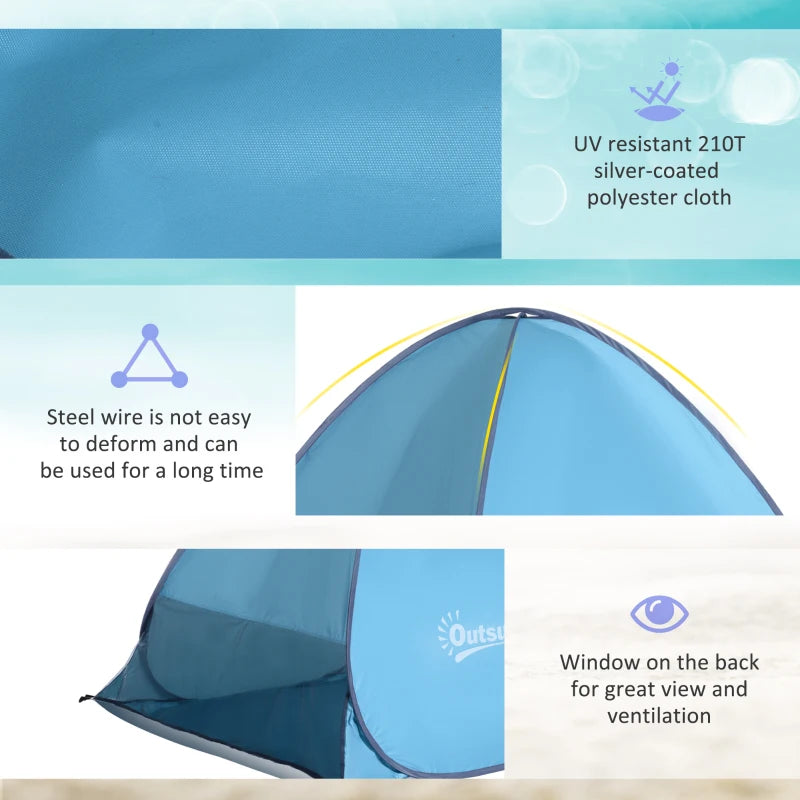 Blue Pop-Up Beach Tent for 2-3 People with UV 30+ Protection