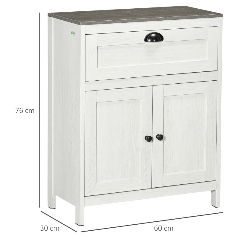 White Bathroom Storage Cabinet with Drawer and Double Doors