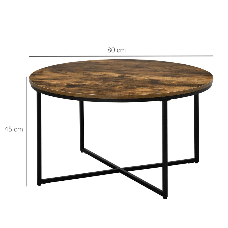 Rustic Brown Round Industrial Coffee Table with Metal Frame