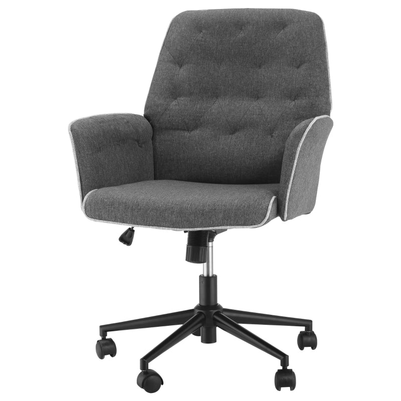 Grey Linen Office Swivel Chair with Adjustable Height and Armrest
