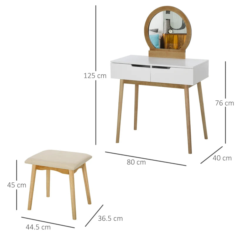 Modern Brown Dressing Table Set with Mirror & Stool