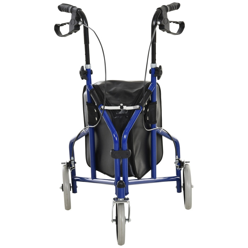 Blue/Black Foldable 3-Wheel Rollator with Bag