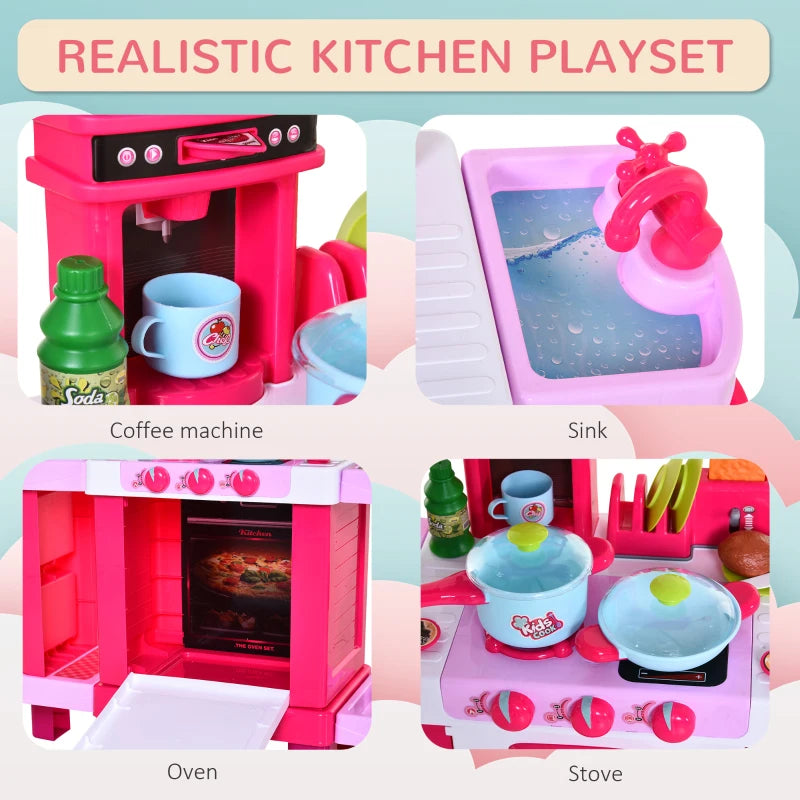 Kids Kitchen Play Set with Realistic Sounds and Lights - Pink