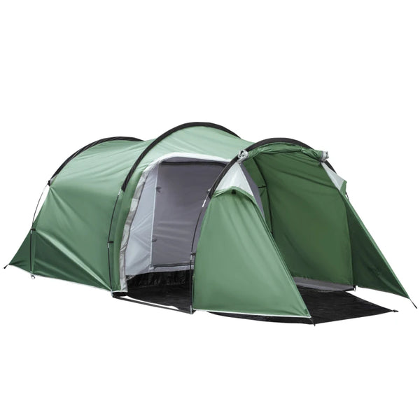 Green 2-3 Person Tunnel Camping Tent with Groundsheet & Rainfly