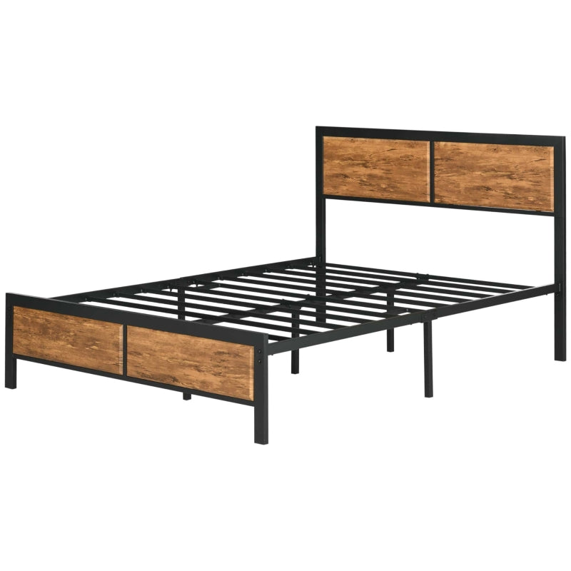 Rustic Brown Steel Double Bed Frame with Storage, 5FT