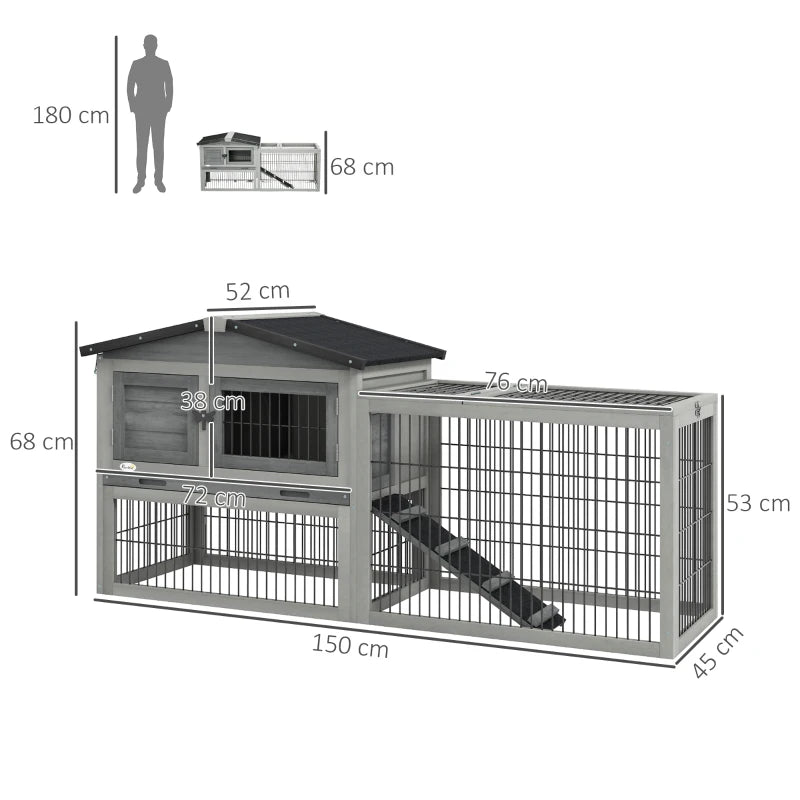 Grey Wooden Rabbit Hutch with Outdoor Run