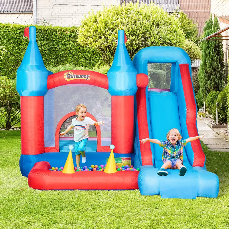 Kids 4-in-1 Inflatable Bouncy Castle with Slide & Pool - Blue