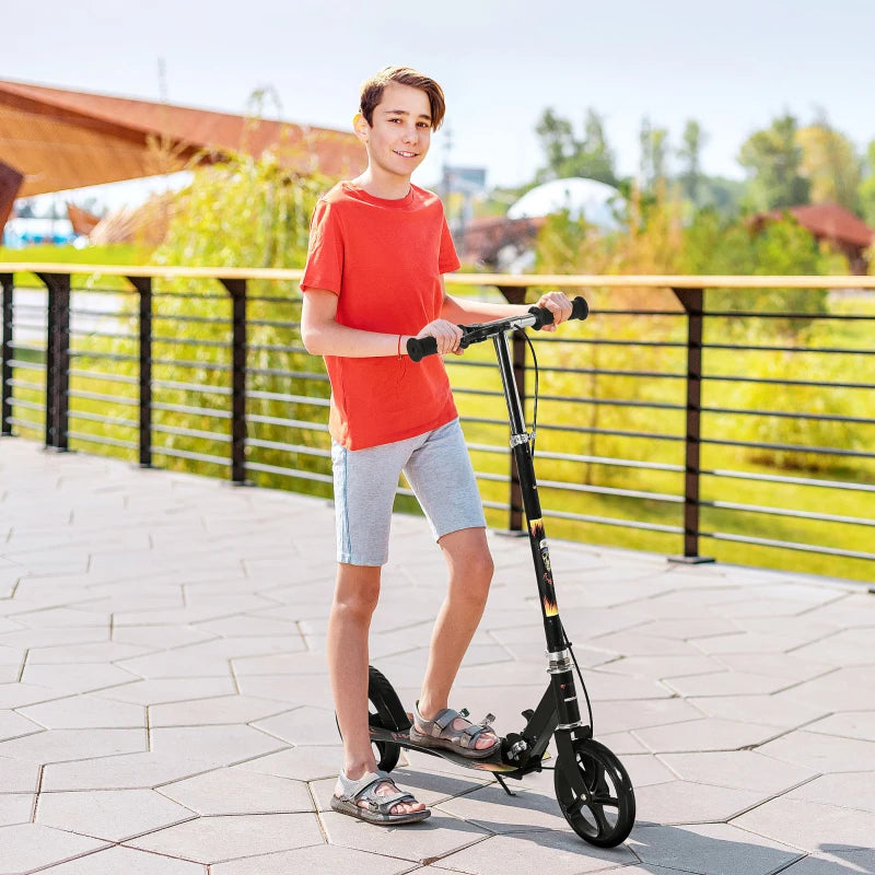 Black Kids Foldable Kick Scooter with Adjustable Height and Big Wheels