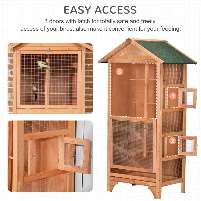 Wooden Outdoor Bird Cage for Finches and Canaries, White with Asphalt Roof