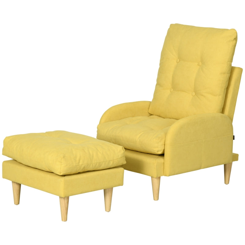 Yellow Upholstered Recliner Armchair Set with Footstool