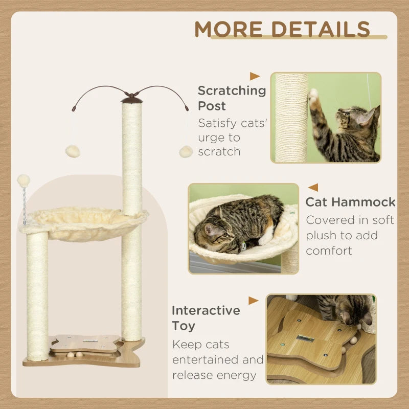 Cat Tree with Scratching Posts, Hammock, Toy Ball - Beige