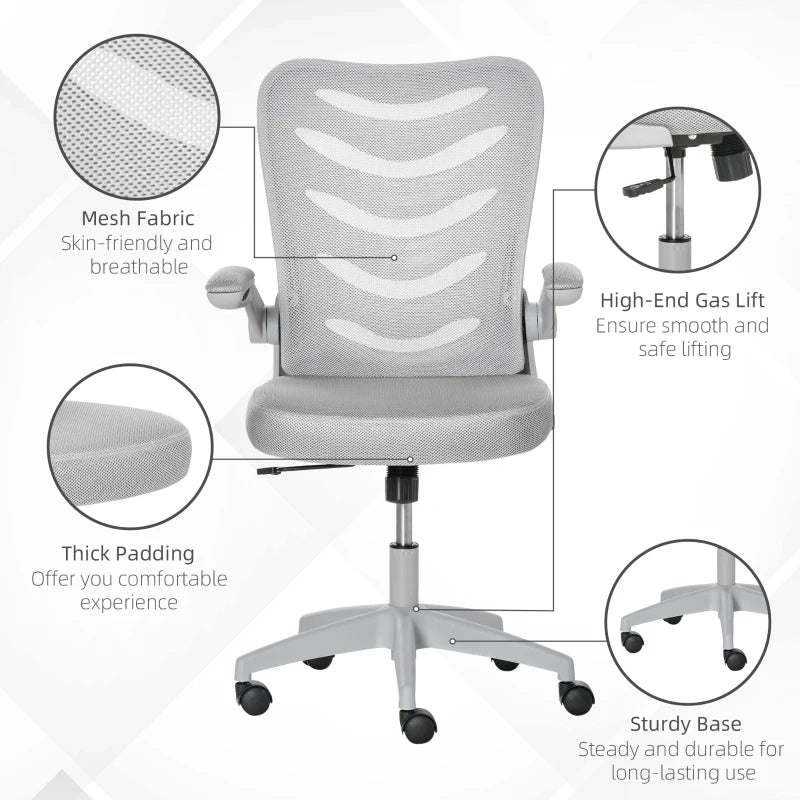 Grey Mesh Office Chair with Lumbar Support & Adjustable Height