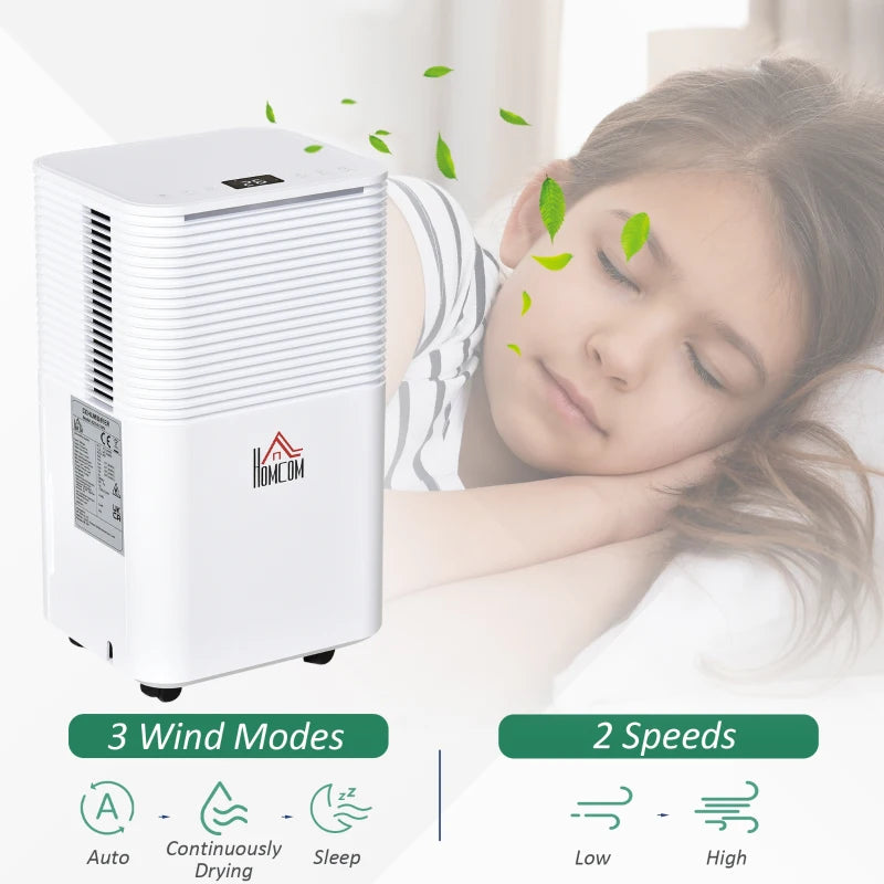 Portable Quiet 12L/Day Dehumidifier - Electric Moisture Air De-Humidifier (White)