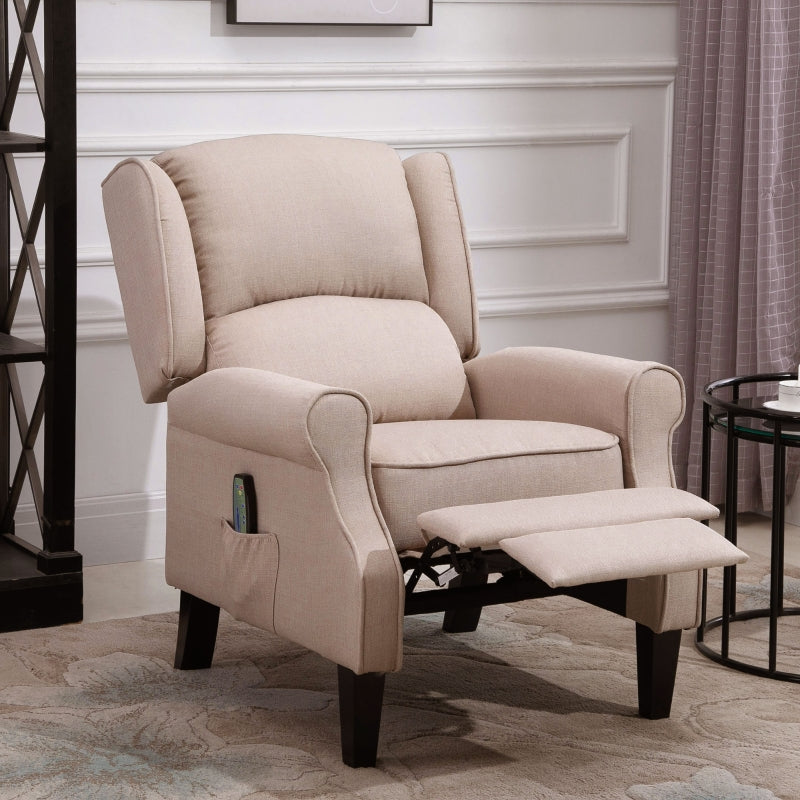 Beige Heated Massage Recliner with Footrest