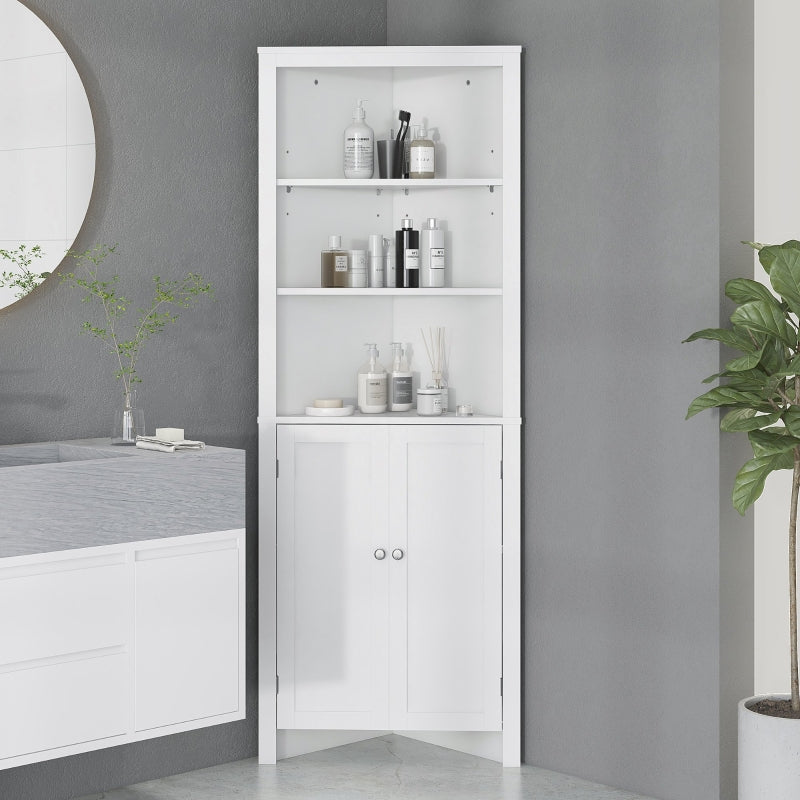 White Triangle Bathroom Storage Cabinet with Cupboard and Shelves