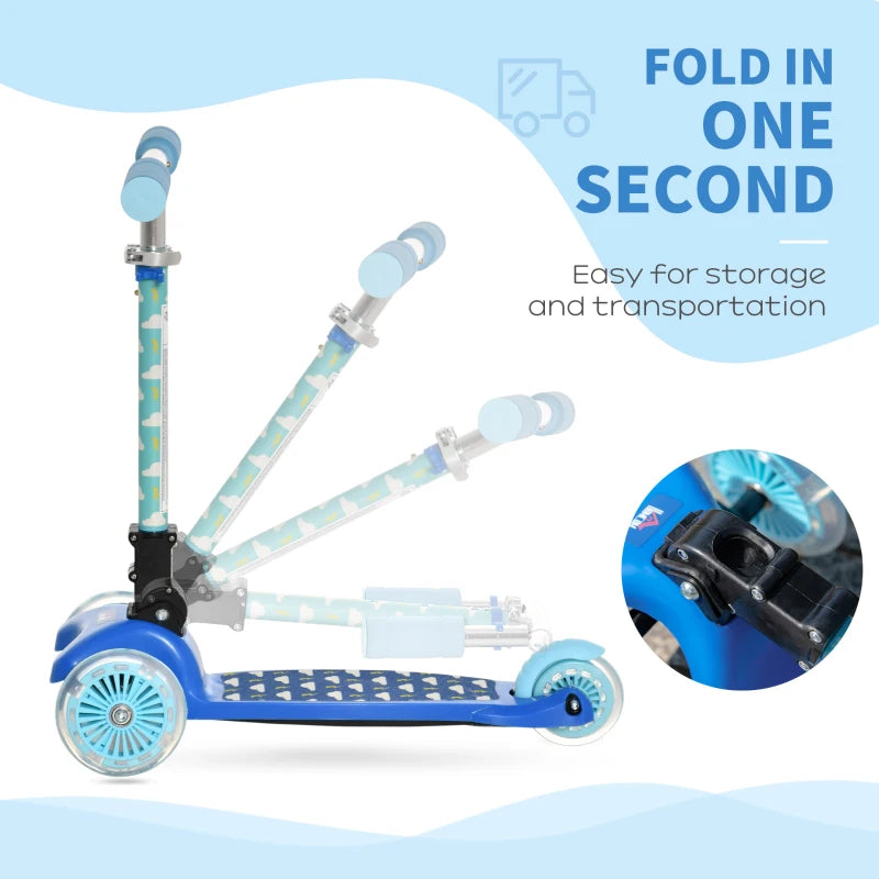 Blue Foldable Kids Scooter with Flashing Wheels