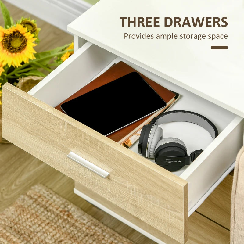 Oak 3-Drawer Modern Bedside Table