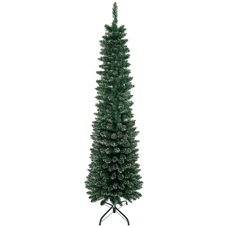 5.5FT Snow-Dipped Green Christmas Pencil Tree with Foldable Stand