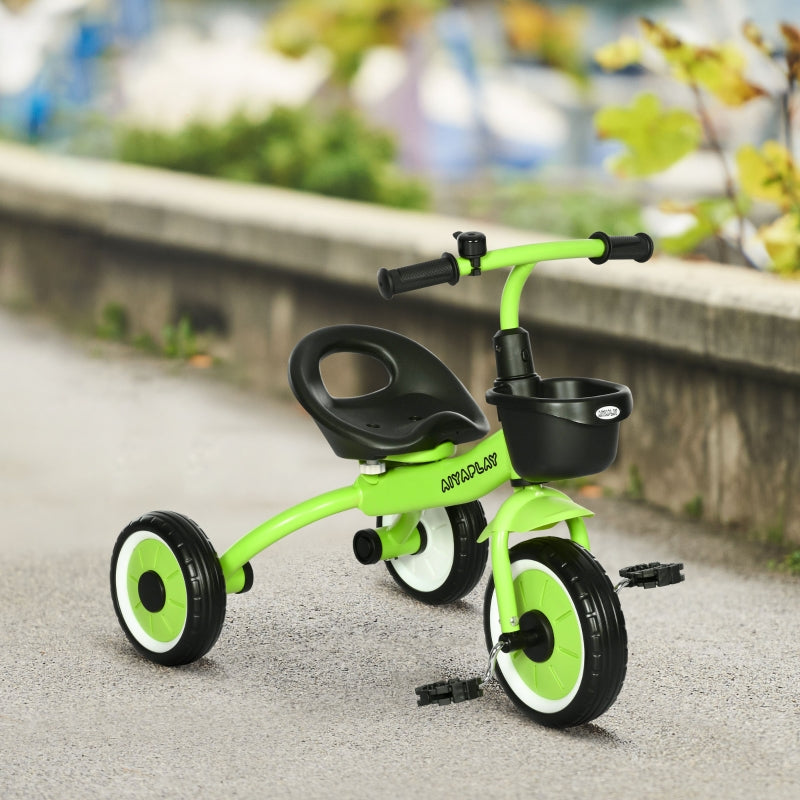 Green Kids Trike with Adjustable Seat, Basket & Bell - Ages 2-5