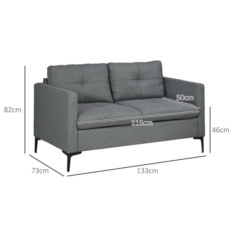 Grey Two-Seater Sofa with Steel Legs