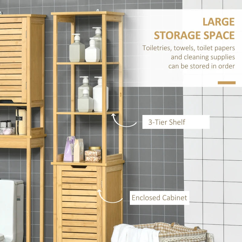 Natural Bathroom Floor Cabinet with 3 Shelves