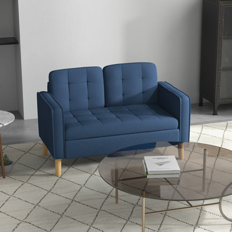 Blue Tufted Loveseat Sofa with Hidden Storage, 2 Seater Compact Couch