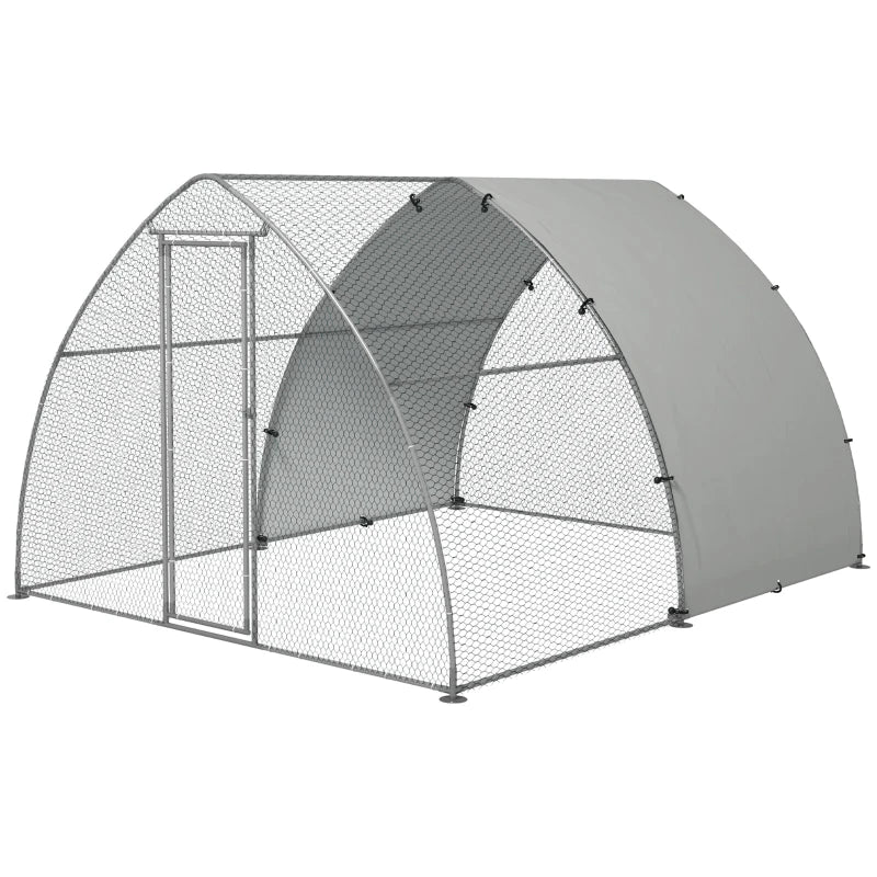 Large Outdoor Galvanised Chicken Coop with Cover - Silver Tone