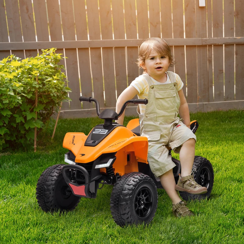 12V Orange Quad Bike for Kids, Music, Headlights, MP3, Suspension Wheels - Ages 3-8